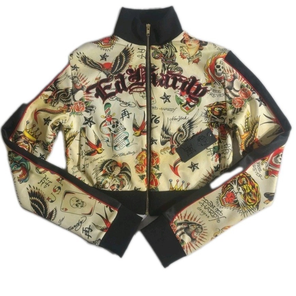 Ed Hardy Shrunken Flashboard Multi‎ Junior Track Jacket Tattoo Flash Size Small